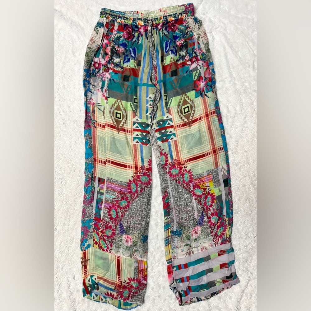 JOHNNY WAS Colorful Boho Patterned Pull On Pant